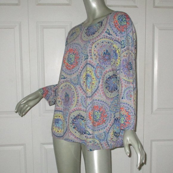 TALBOTS Blue & Pink Paisley Sunburst Pattern Pullover Sweater - Picture 3 of 7